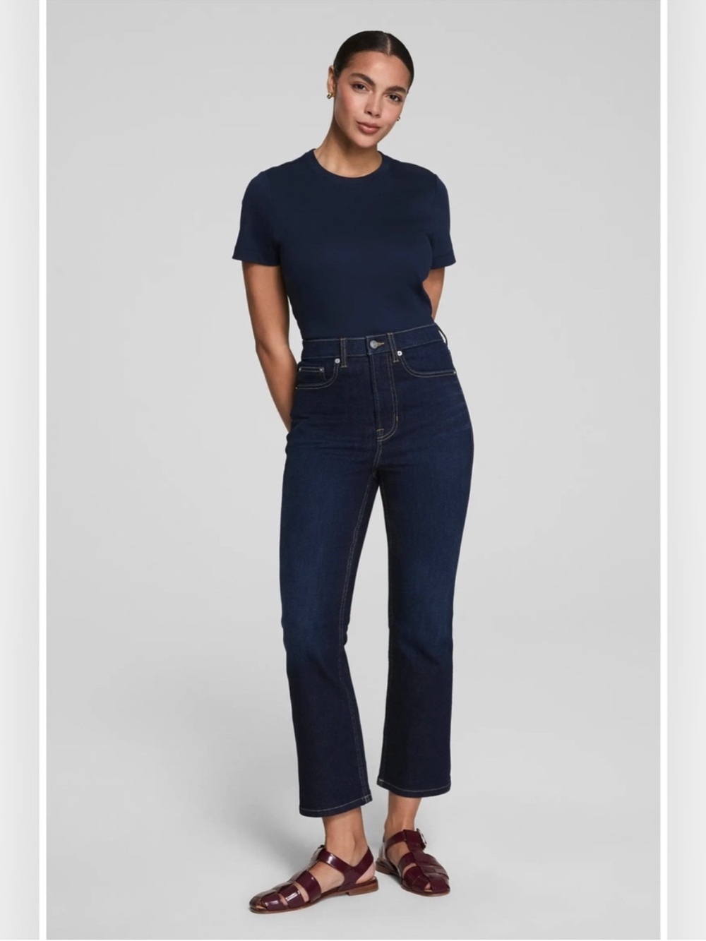 SPANX ReDefine Kick Flare Cropped Denim Jeans in Dark Indigo Sz 10